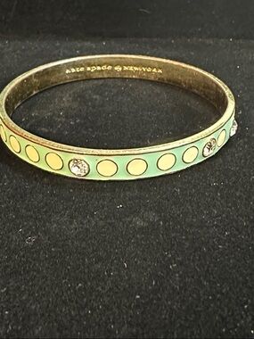 299- Kate Spade Mint Green Cream Enamel Dot Bangle with Crystal Accents size 8